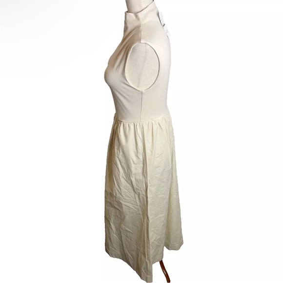 Jcrew Fitted knit mockneck dress with poplin skirt in natural - Picture 3 of 6
